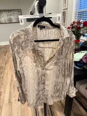 Dear John Beige and Taupe Snake-Print Button Front Blouse